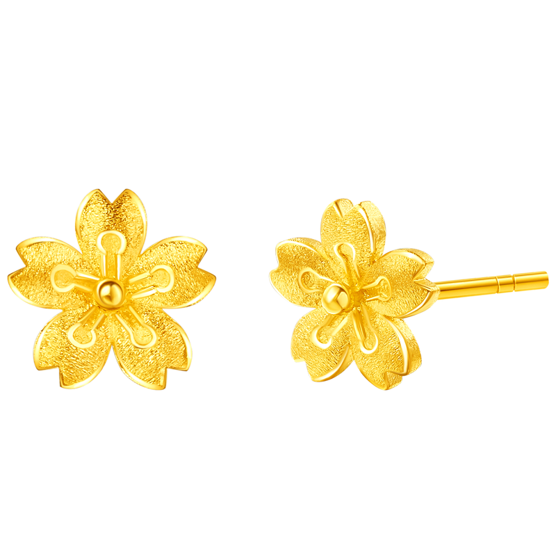 菜百首飾 黃金耳飾 時(shí)尚唯美櫻花耳釘足金花朵耳飾 計(jì)價(jià) 約1.40克