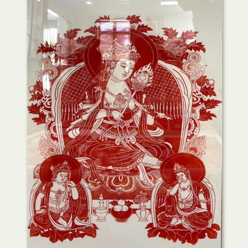 执扇至善观音菩萨 下方左众宝右一叶  纯手工新中式竖版禅意背景 软片