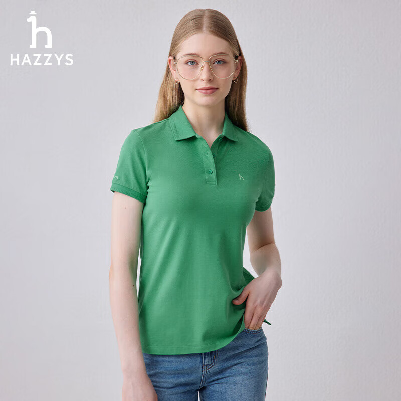 哈吉斯(hazzys)女装 2024春夏女士素色简约休闲polo衫女astse0bbe01