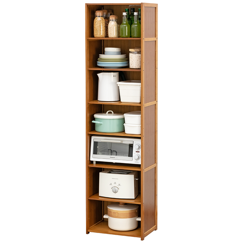 淘之良品简易落地厨房夹缝置物架子多功能微波炉楠竹收纳烤箱用品家用餐边柜地微波炉碗碟餐厅调料柜厨具柜 经典款-五层40长(三面密封)