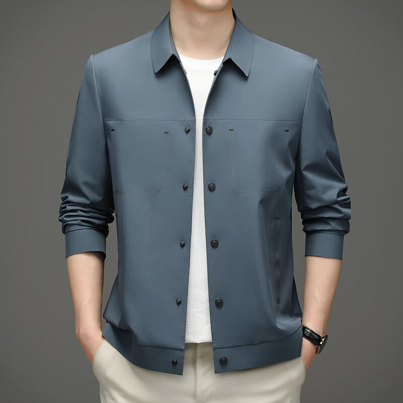 mayor雅戈尔牌夹克男中年爸爸装春秋款纯色翻领时尚休闲潮流薄外套