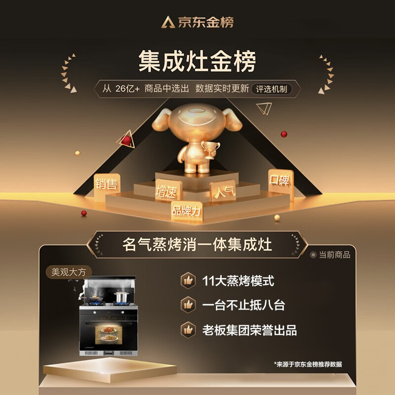 名气（MQ）FT12A老板集团出品 蒸烤消一体老板集成灶侧吸抽油烟机消毒柜烟灶套装燃气灶玻璃台面 液化气