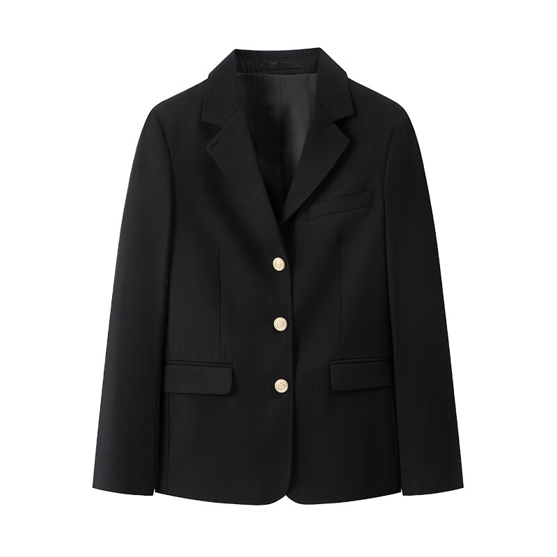 西服套装正版秋冬季日系学院风黑色西装外套女班服 黑色长西装三粒扣