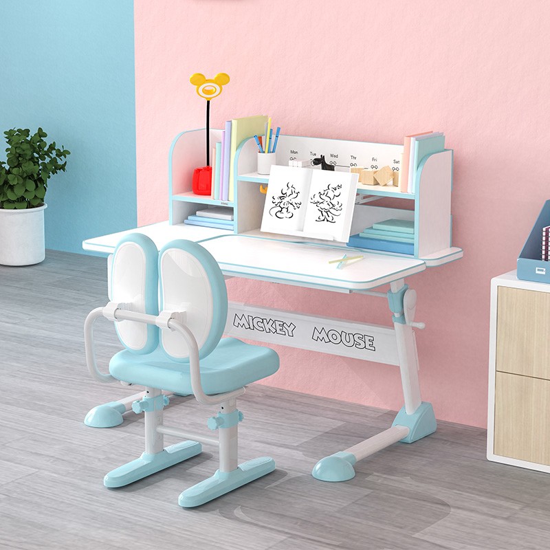 迪士尼 Disney 米奇联名款 儿童学习桌椅套装 实木学习桌 学习椅 儿童书桌 可升降带书架