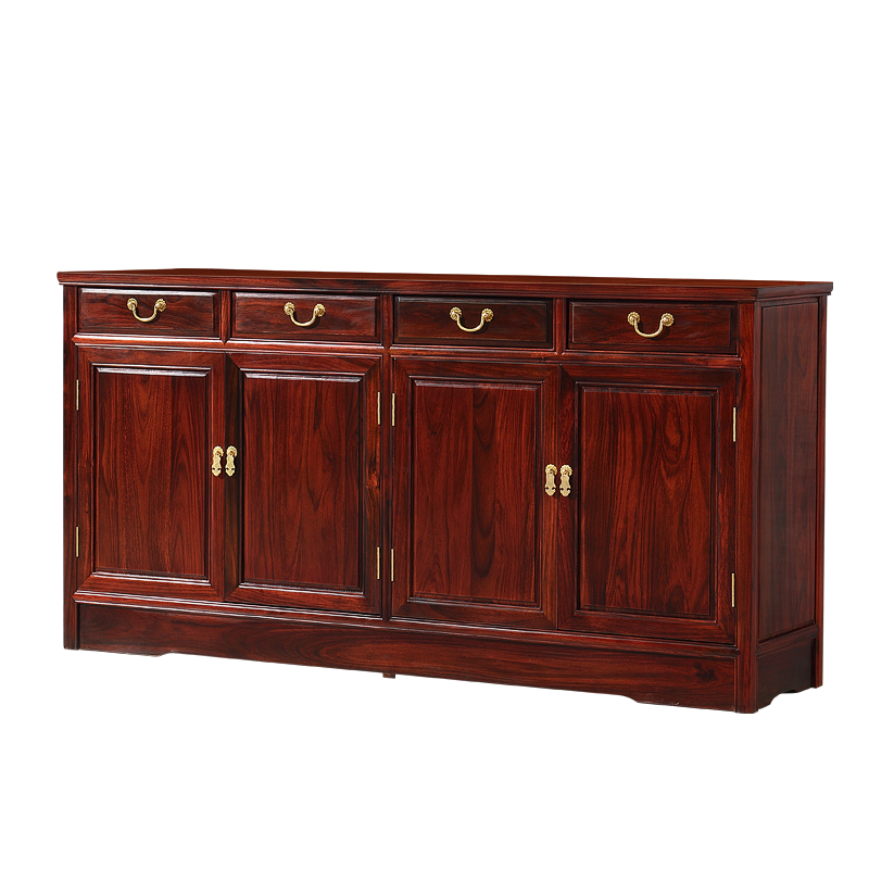 木中央 红木家具印尼黑酸枝(学名:阔叶黄檀)餐边柜 实木茶水柜 中式客餐厅储物柜 素面置物柜 148*40*80cm(四门)