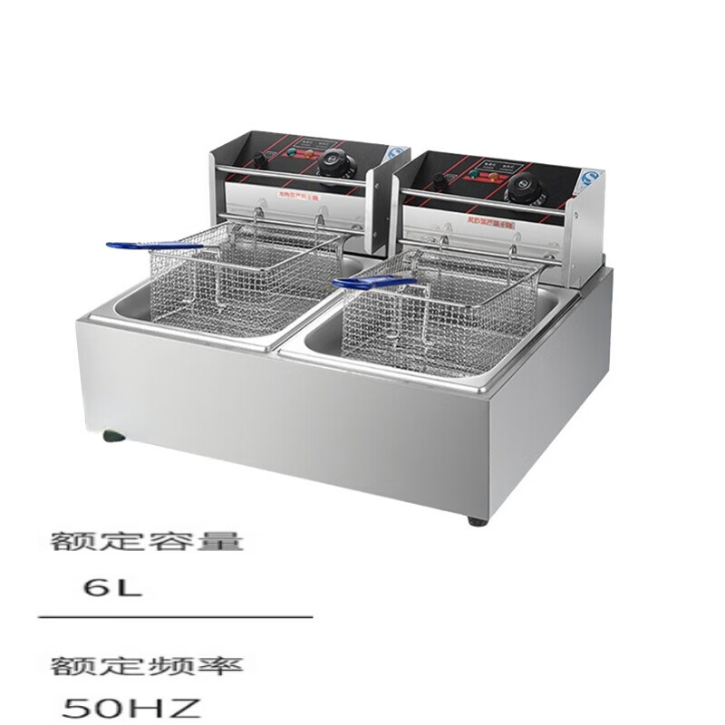 QKEJ   电炸锅油炸炉双缸不锈钢电炸炉油炸锅油炸机炸串炸鸡油条商用 _不锈钢双头炸炉
