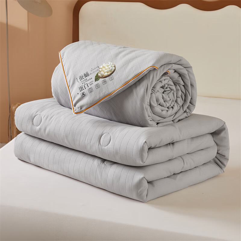 水星系列家纺正品蚕丝被100桑蚕丝被子被芯冬被结婚子母被二合一春秋被夏凉被  时尚灰-100桑蚕丝被 220X2404+8斤拉链款子母被