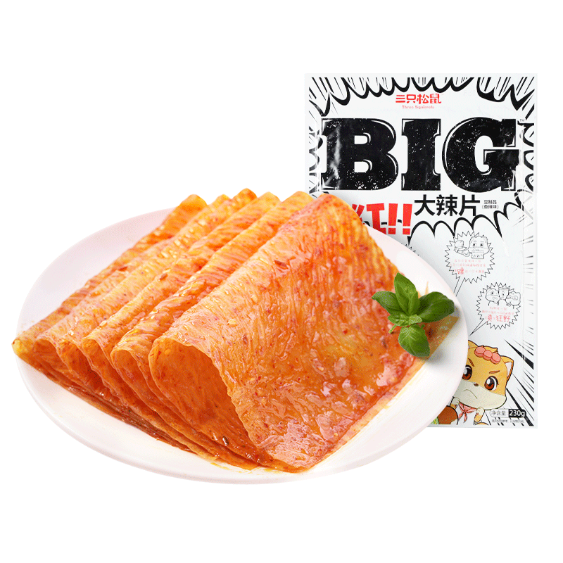 三只松鼠大辣片230g 休闲零食网红老式辣条豆皮童年怀旧香辣味