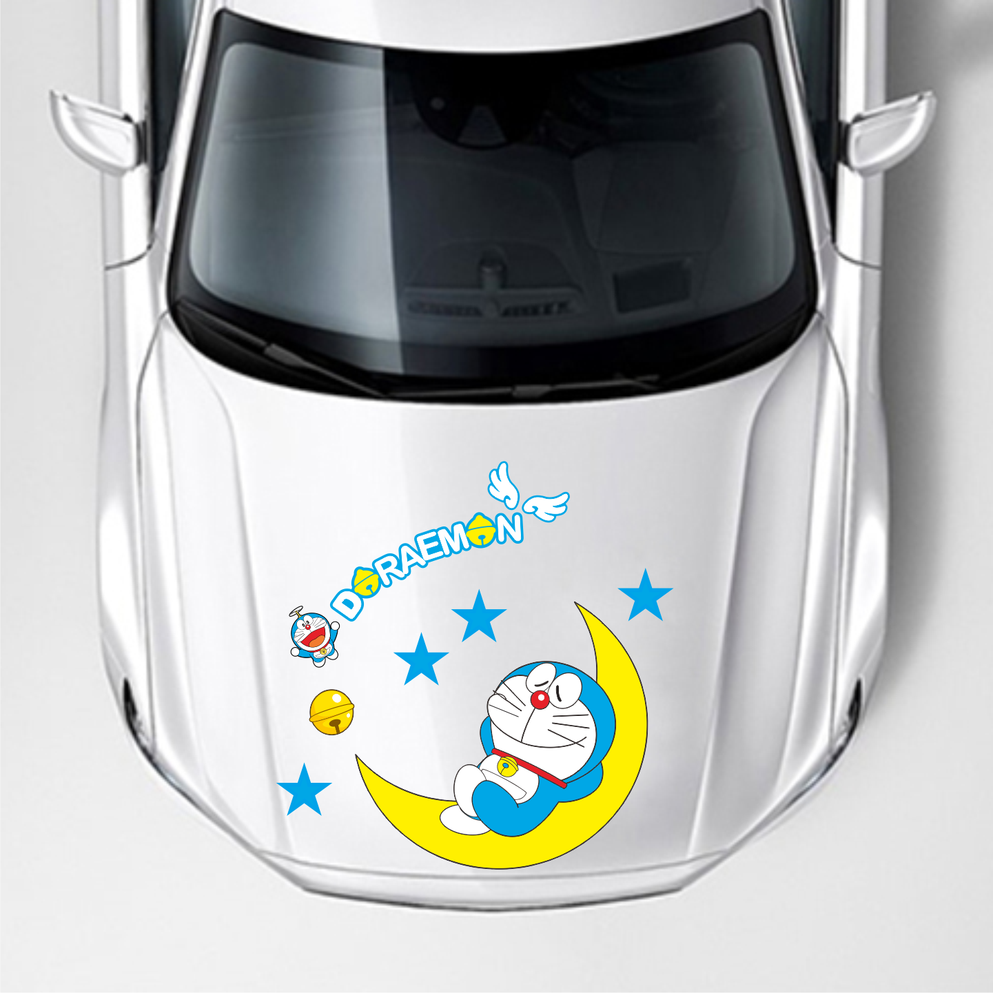 润华年 哆啦a梦汽车贴纸机器猫机盖贴引擎盖 车头盖蓝胖子遮挡刮痕