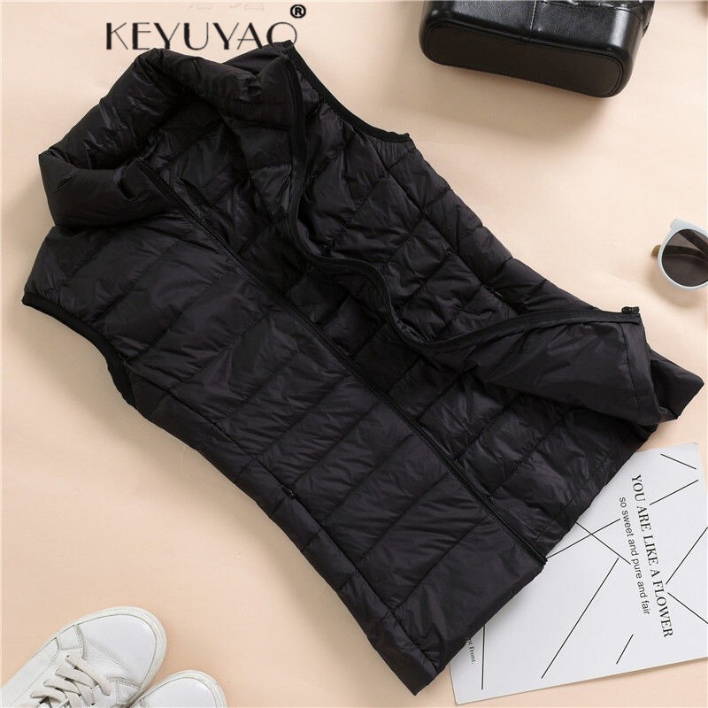 珂语瑶 轻薄羽绒马甲女短款秋冬款时尚洋气立领修身马夹羽绒坎肩背心