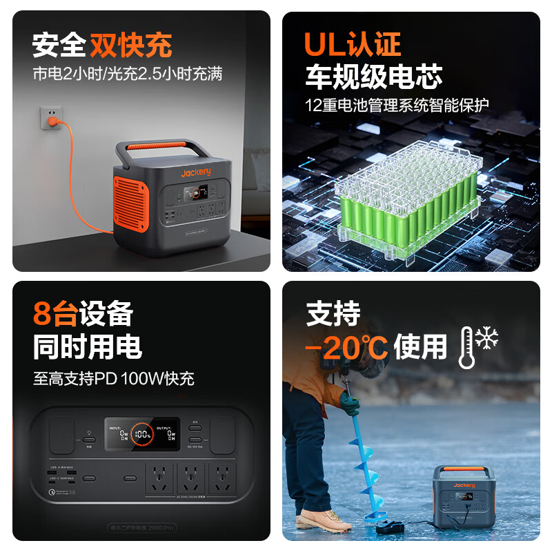 电小二 户外电源【2.16度电】大容量大功率220V移动电源应急停电自驾游备用储能电源 2200W 2160Wh 户外电源2000Pro
