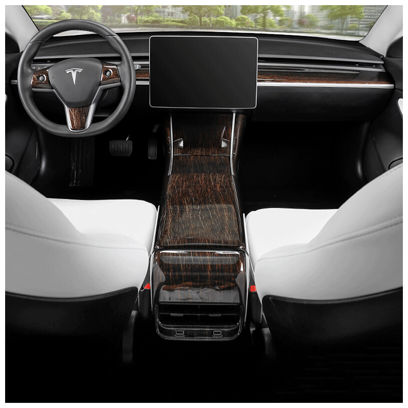 适用于tesla特斯拉model3桃木纹内饰改装 中控面板出风口仪表台装饰