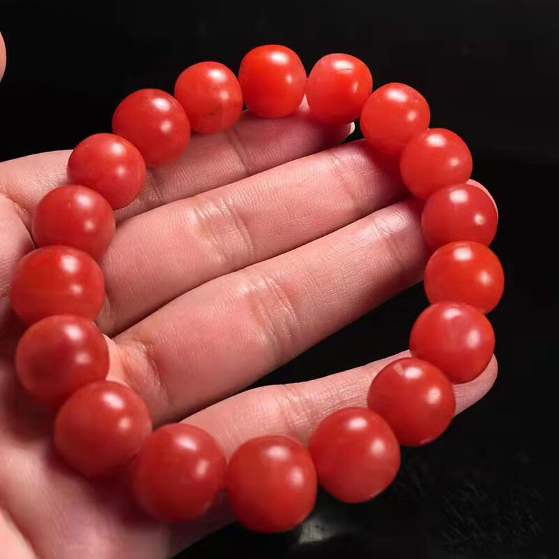纯天然保山南红老型珠手串.直径12.2mm.重46.9克