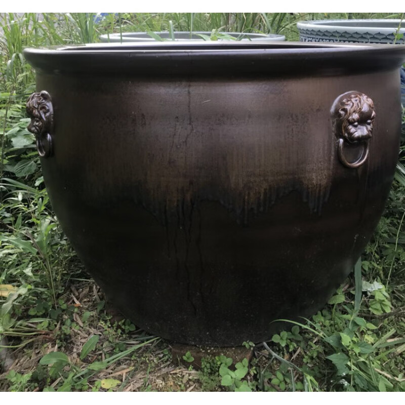 联谷撒家饰景德镇仿古缸带狮耳陶瓷鱼缸老式水缸大缸荷花缸睡莲盆龟缸