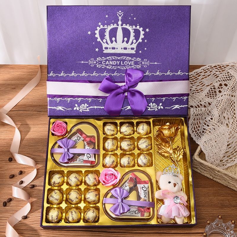 巧克力礼盒装心形送女友女生女朋友送人糖果零食大礼包创意生日520情人节礼物 紫色心相印礼盒装