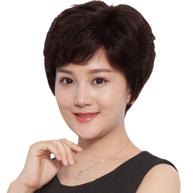 佰絲堂假發(fā)女短發(fā)全真發(fā)女士中老年媽媽真發(fā)假發(fā)套女整頂真人發(fā)絲短卷發(fā) 全手織真發(fā)【深棕色-遞針旋】
