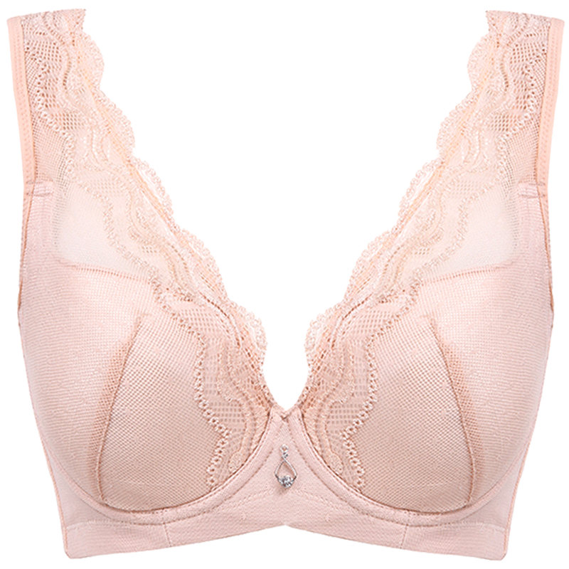 六月玫瑰内衣女新品蕾丝厚杯内衣文胸女胸罩小胸聚拢上托全罩杯 简爱黑 75A