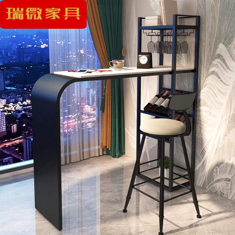 轻奢岩板酒柜吧台一体桌靠墙家用阳台客厅隔断柜沙发边小吧台桌子