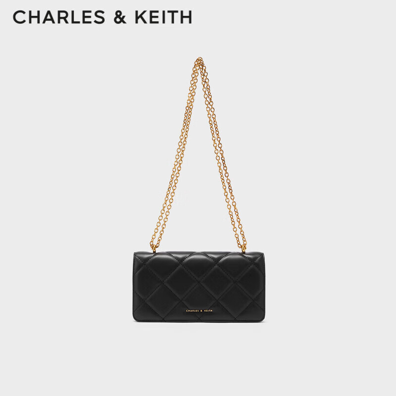 CHARLES&KEITH菱格链条小方钱包包女包生日礼物送女友CK6-10680924 Black黑色 XS