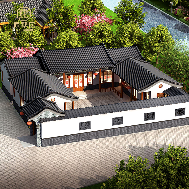 匠墅居 2006151新中式农村房子小别墅设计图纸四合院自建房样图纸