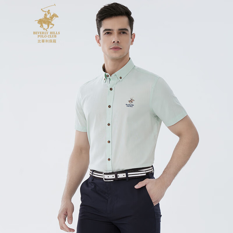 男装夏季男士免烫短袖衬衫刺绣休闲衬衣男式衬衫60元