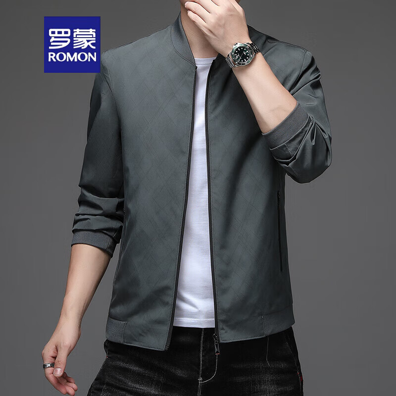 罗蒙romon品牌夹克男外套男士秋冬季新款纯色服商务中青年潮流时尚