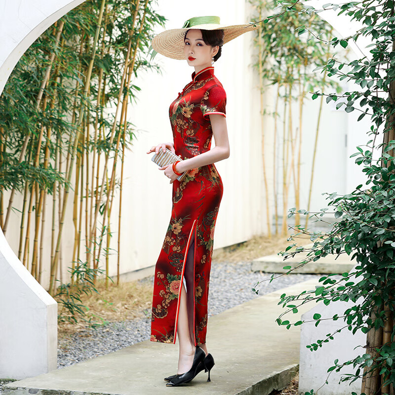 fengedun高端真丝旗袍老上海正宗传统旗袍夏季重磅年轻款气质印花