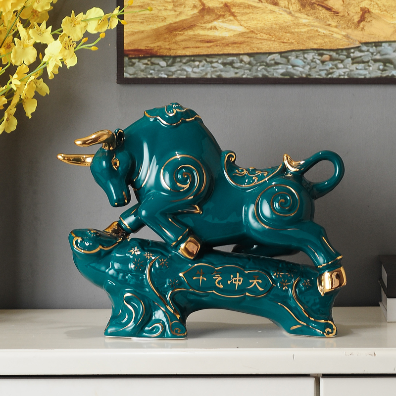 摆件办公室老板桌装饰工艺品商务公司店铺开业礼品摆件 墨绿牛气冲天
