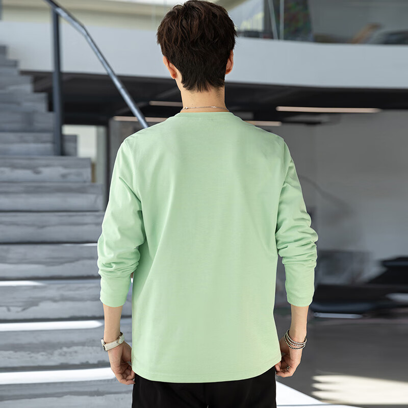 TEEK秋季薄荷曼波长袖绿色t恤男士休闲上衣服 2025男装秋冬体恤打底衫 HE59V浅绿 L