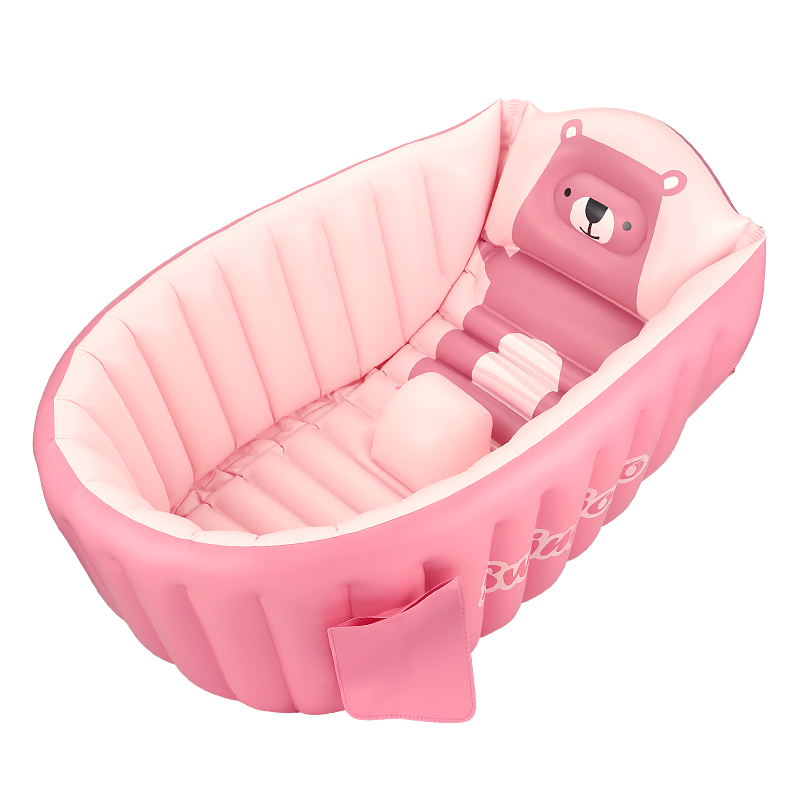 鯨保兒童游泳池家用充氣浴盆嬰兒游泳盆小孩可收納旅行充氣浴缸波波池 妃紅粉（0-5歲 贈氣筒+掛鉤）