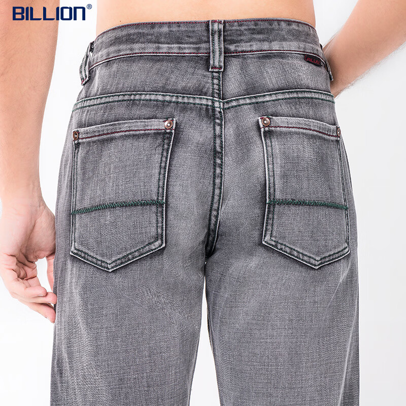 BILLION宽松牛仔裤男直筒秋冬季厚款中腰无弹商务休闲裤子新复古回潮 灰色 厚款 宽松直筒 38 （2.94尺｜98厘米）