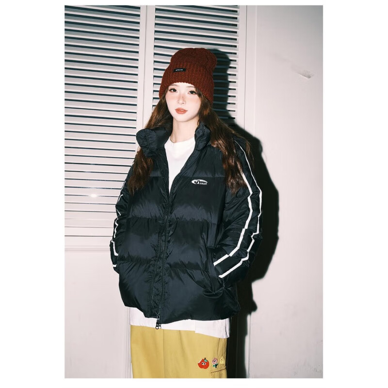 LEMANISM潮牌两条杠撞色服外套男冬季情侣款保暖上衣女 黑色 S