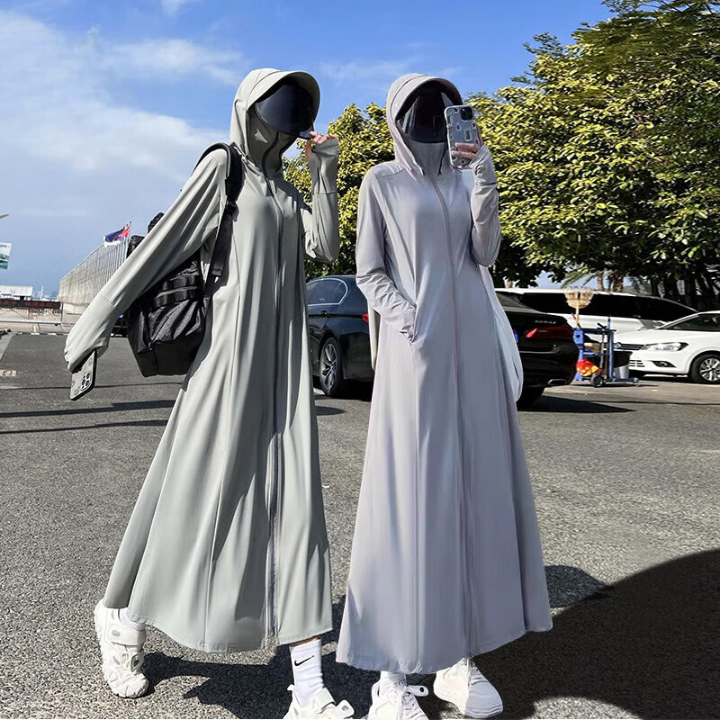 何建弓防曬衣女夏季2025新款長款全身修身防曬罩衫 長款灰色 (贈50+卡) 均碼 F 80-120斤