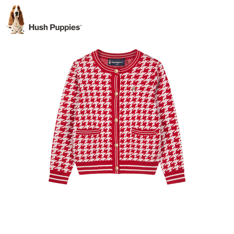 暇步士(Hush Puppies)【经典款】童装儿童女童冬季新款舒适小香风气质开身线衣 珊瑚红 120