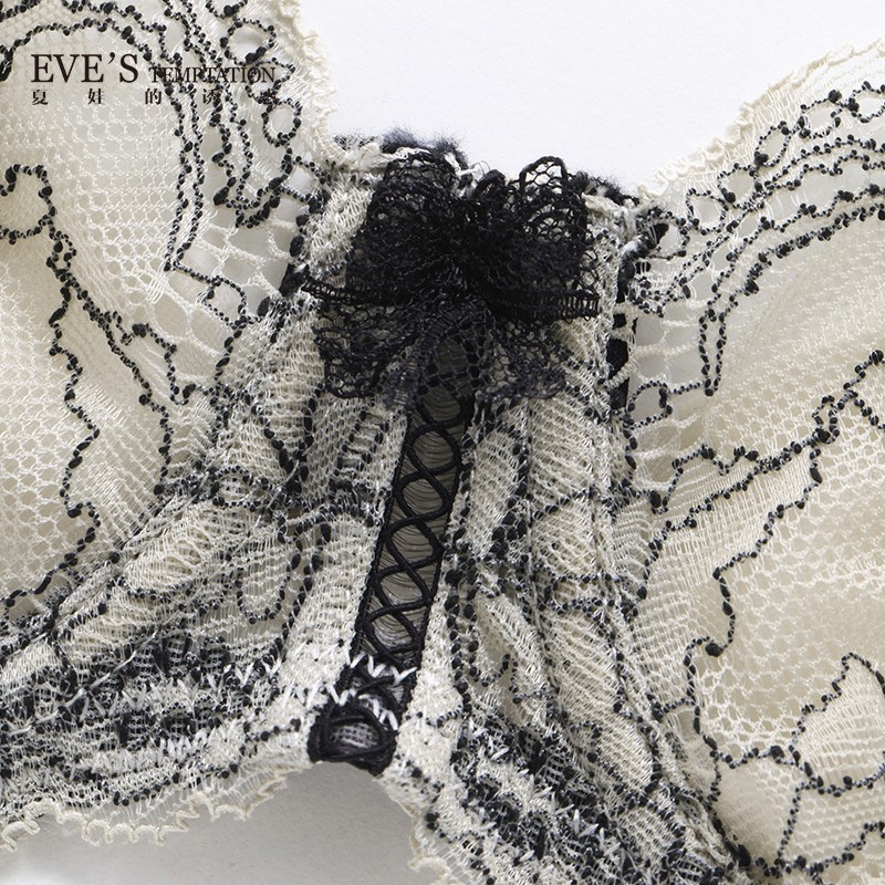 夏娃的诱惑馨香组女士女衣女套装内裤性感蕾丝文胸大胸显小上托防下垂胸罩 灰绿色 75C