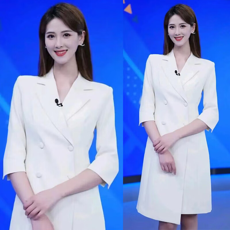 达圣派播音主持艺考服装女小个子杏色主持人礼服女播音艺考正装 杏色
