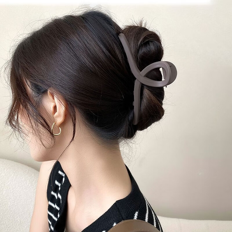 飞花盘发抓夹大号固定头发磨砂夹子韩版优雅气质发卡13cm鲨鱼夹 深咖