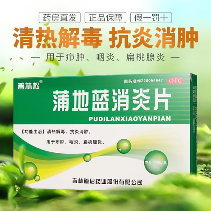 蒲地蓝消炎片48片可搭小儿童成人消炎药喉咙痛扁桃体发炎上火清火的药