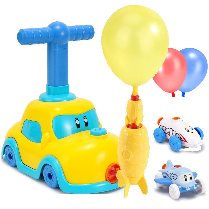 气球发射塔空气动力车气球车玩具儿童科学实验吹气幼儿园男孩益智 【黄色】气球车+飞天火箭+2小车+24个气球