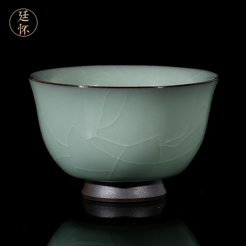 廷怀窑汝州汝窑茶杯铁胎开片可养主人杯单杯茶盏陶瓷仿古釉品茗个人杯