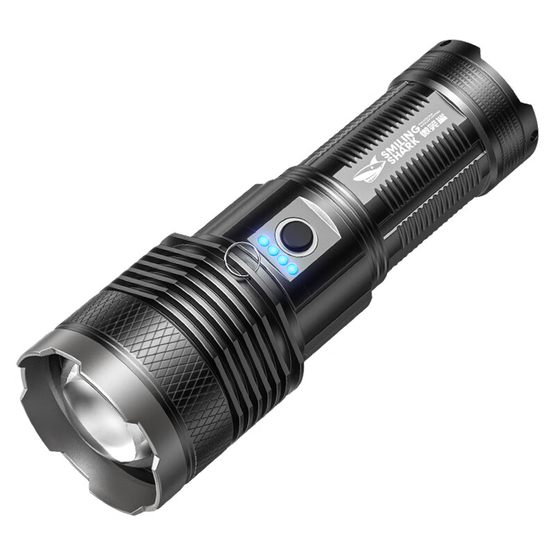 微笑鲨手电筒超亮强光激光远射充电户外探照灯变焦超长续航应急照明灯 【长款】-【伸缩调焦】-4电