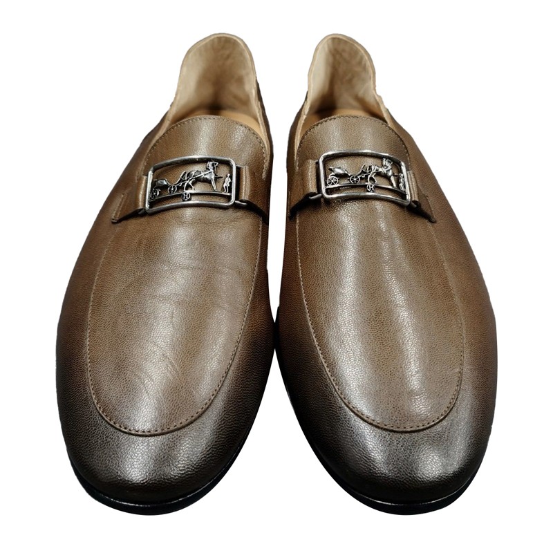 hermes 爱马仕 棕色渐变马车铁标logo休闲皮鞋 棕色系 44