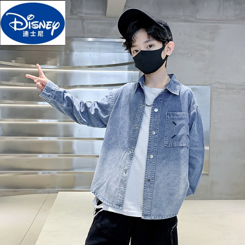 迪士尼男外套秋装帅气儿牛仔衬衫中春秋上衣89十一岁男孩衣服 图片色