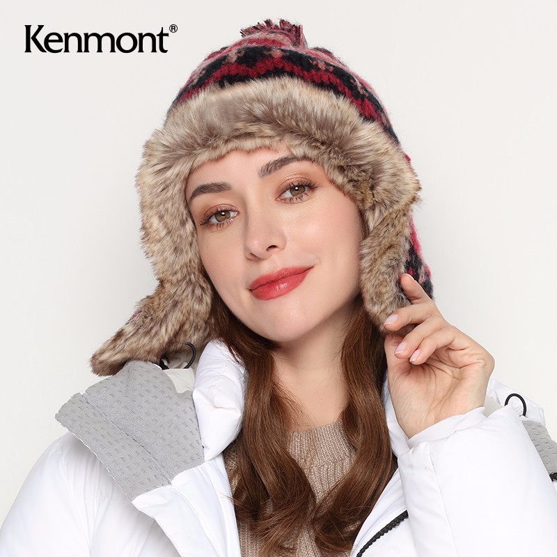 卡蒙（KENMONT）km-1624 秋冬毛线帽女士帽子韩版可爱帽子潮女款护耳帽保暖帽针织帽女 紫红色