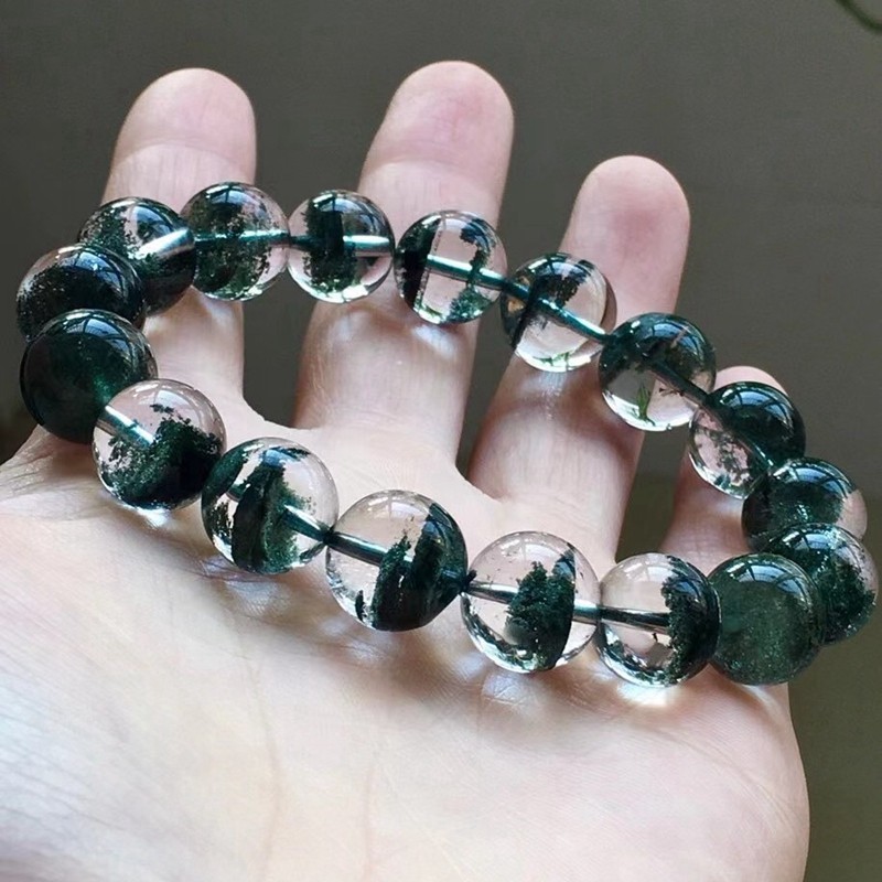 天然巴西绿幽灵聚宝盆单圈手链  步步高升 晶体干净 男女款水晶手 