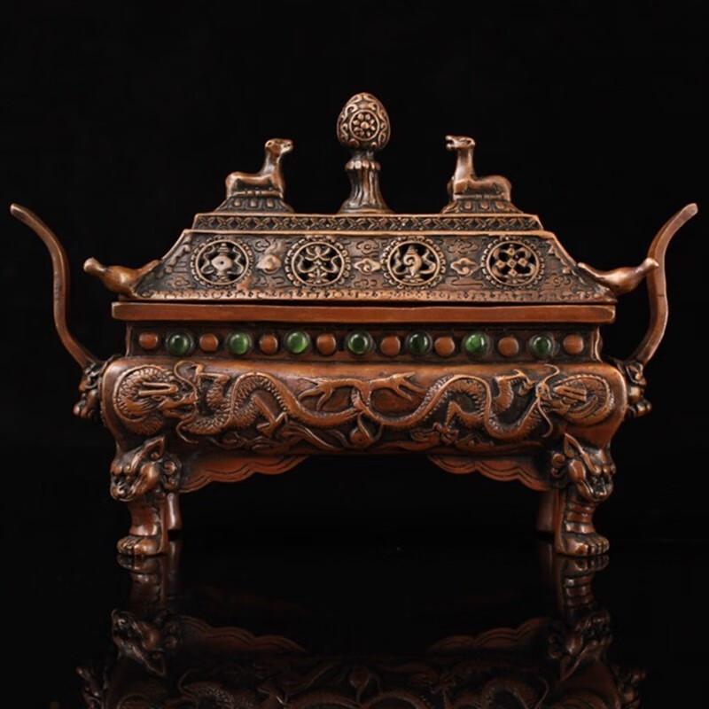 铜人艺巷铜人艺巷全铜藏式八吉祥卧香炉长方形熏香炉家居茶室装饰香薰