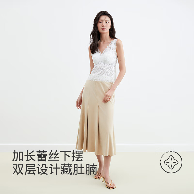 音儿（YINER）内衣【花羽】蕾丝美背文胸一体背心女带胸垫打底衫内搭可外穿 奶油白（长款） XL