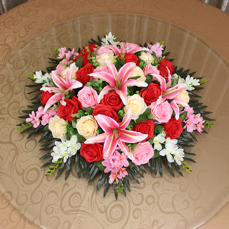 兆族 餐桌中间摆件餐桌花摆圆桌仿真花酒店大餐桌摆花假花装饰花艺