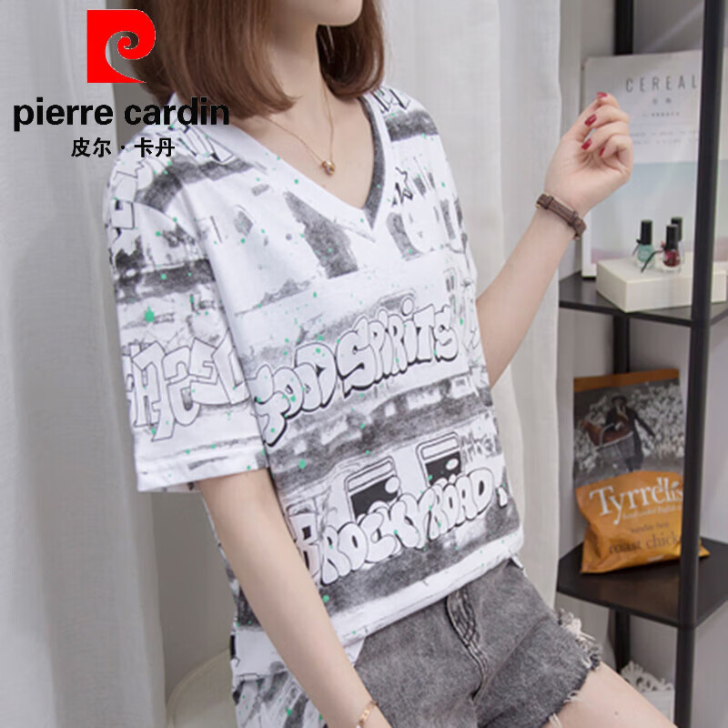 新款夏大码v领洋气高端显瘦打底小衫上衣 白色-品牌旗舰女装十大品牌