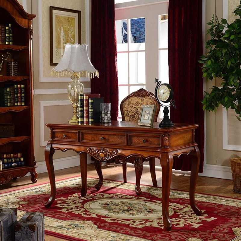 筑创美庭 美式实木书桌书柜组合欧式电脑桌带抽屉办公桌子家用写字台